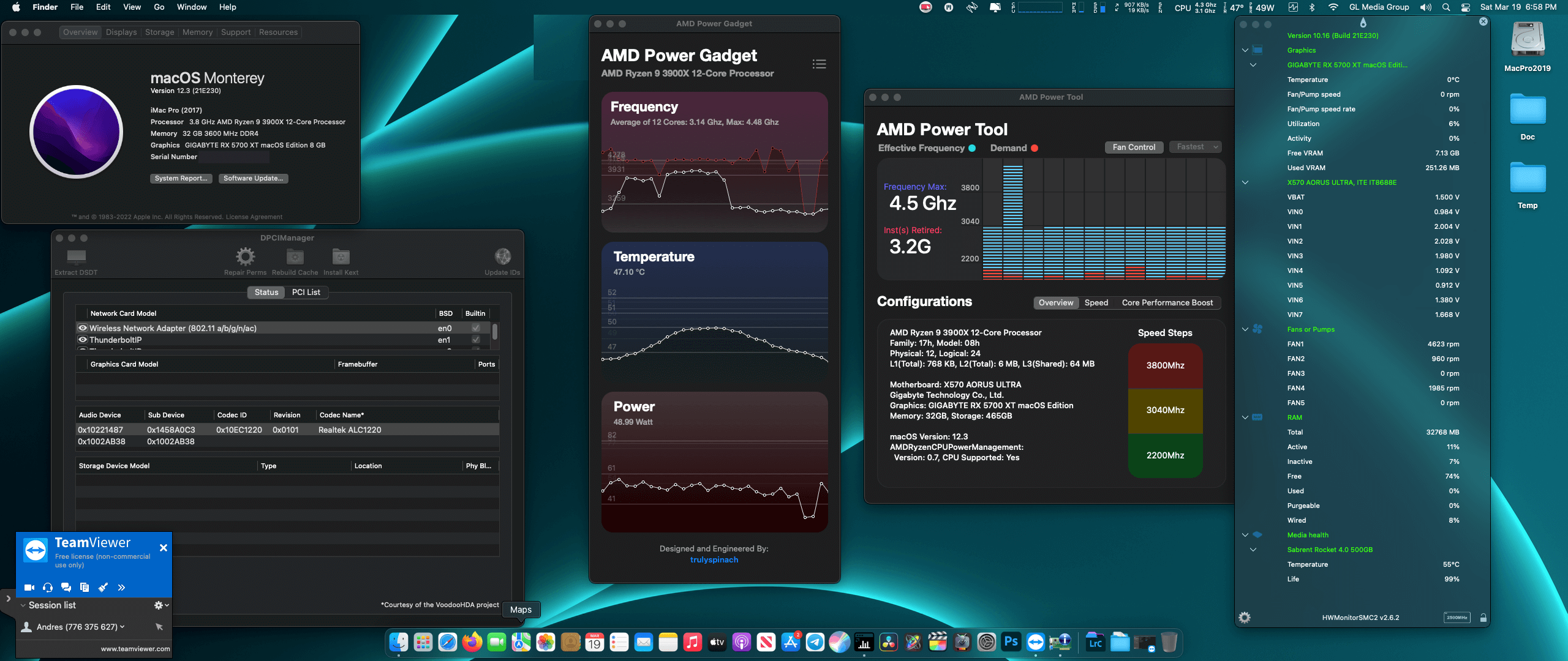 Success Hackintosh macOS Monterey 12.3 Build 21E230 in Gigabyte X570 Aorus Ultra + Ryzen 9 3900X + Gigabyte RX 5700XT